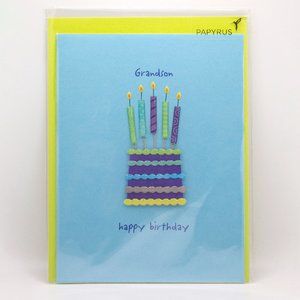 Happy Birthday to My Grandson Striped Cake Papyrus Card